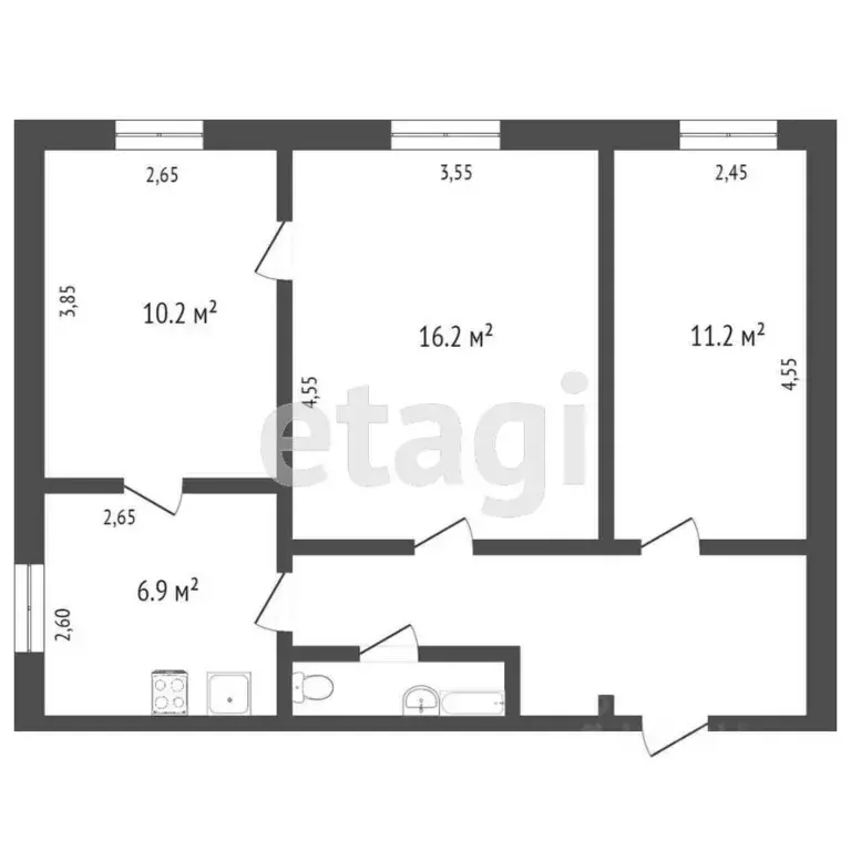 3-к кв. Томская область, Томск Октябрьская ул., 22 (54.0 м) - Фото 1