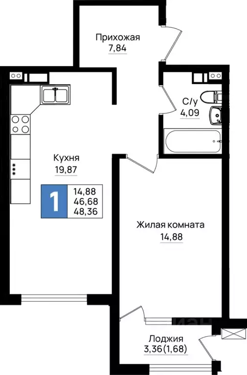 1-к кв. Краснодарский край, Новороссийск Шоссейная ул. (48.36 м) - Фото 0