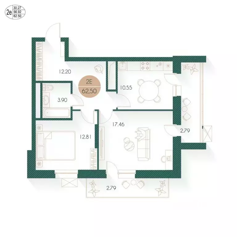 2-к кв. Татарстан, Казань Родины мкр, Наследие жилой комплекс (62.5 м) - Фото 1
