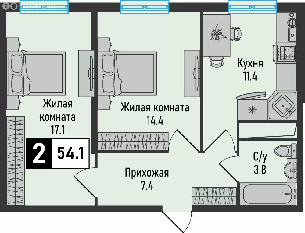 2-комнатная квартира: Железноводск, посёлок Иноземцево, посёлок ... - Фото 0