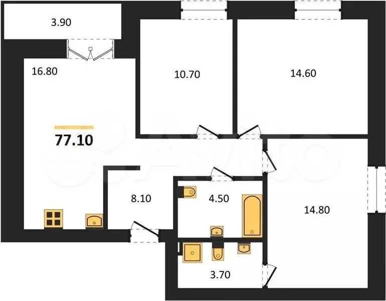 3-к. квартира, 77,1 м, 7/8 эт. - Фото 0