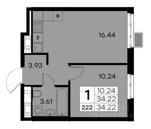 1-к кв. Санкт-Петербург ул. Шкапина, 15 (34.22 м) - Фото 0