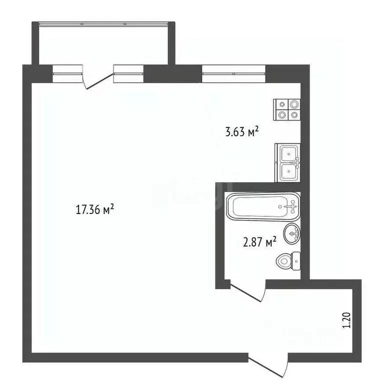 Студия Тюменская область, Тюмень ул. Республики, 171 (30.1 м) - Фото 1