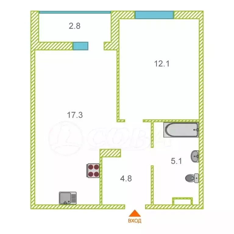 1-комнатная квартира: Тюмень, улица Бориса Прудаева, 4 (39.7 м) - Фото 1