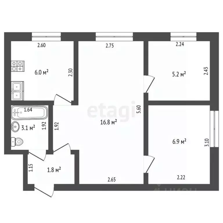 2-к кв. Башкортостан, Стерлитамак ул. Дружбы, 15 (39.8 м) - Фото 1