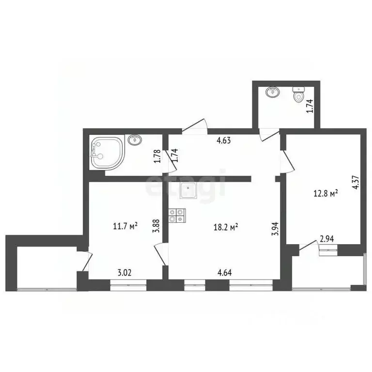 2-к кв. Ямало-Ненецкий АО, Новый Уренгой просп. Губкина, 19 (59.4 м) - Фото 2