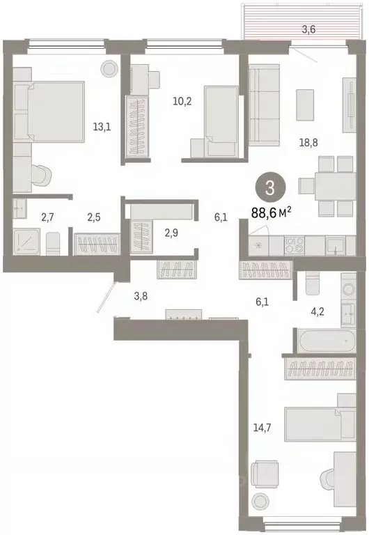 3-к кв. Омская область, Омск  (88.6 м) - Фото 2