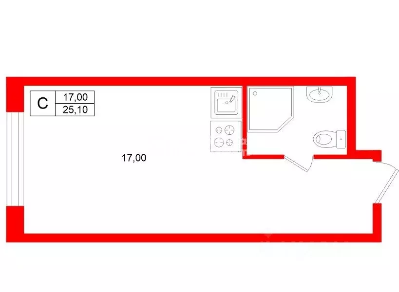Студия Санкт-Петербург дор. На Турухтанные острова, 5к1 (25.1 м) - Фото 2