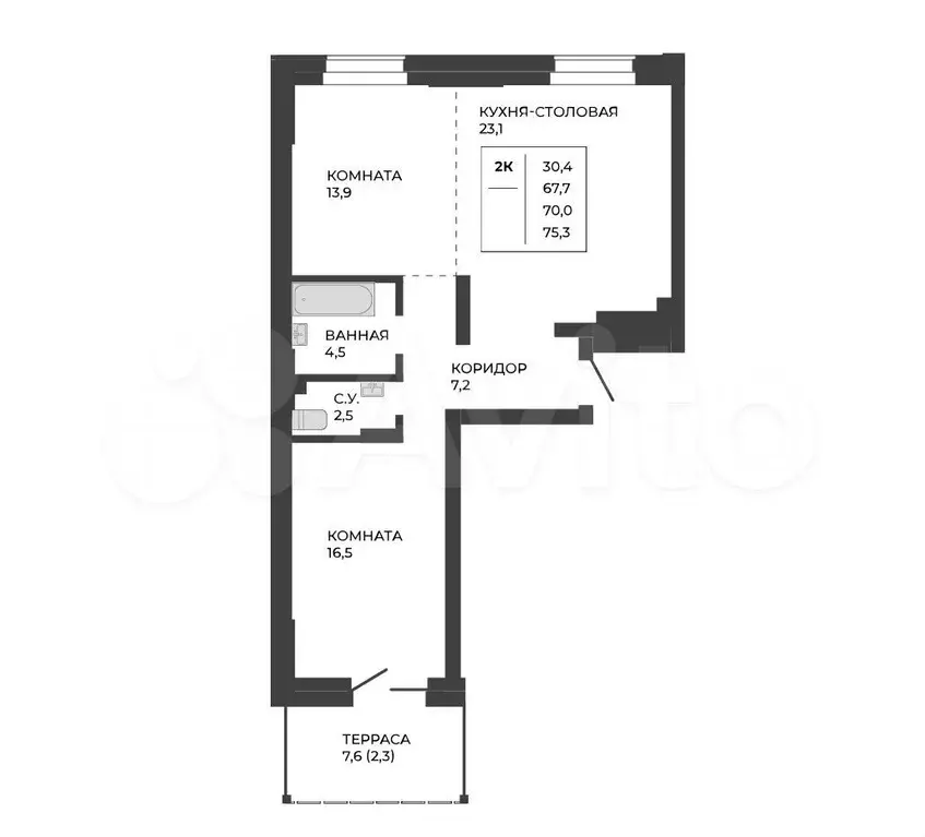2-к. квартира, 70 м, 1/21 эт. - Фото 1