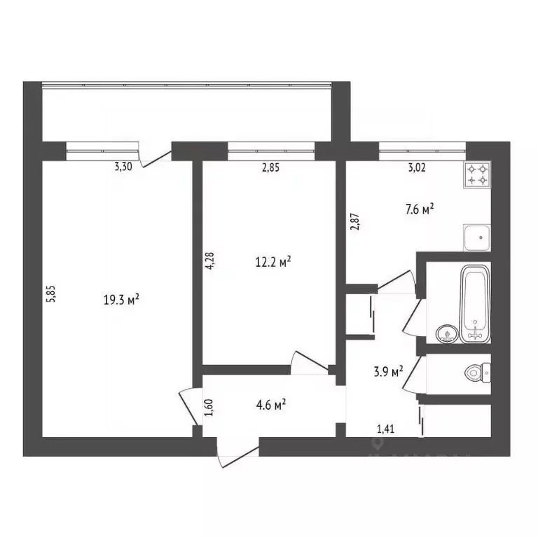 2-к кв. Амурская область, Благовещенск пос. Аэропорт, 6 (52.7 м) - Фото 2