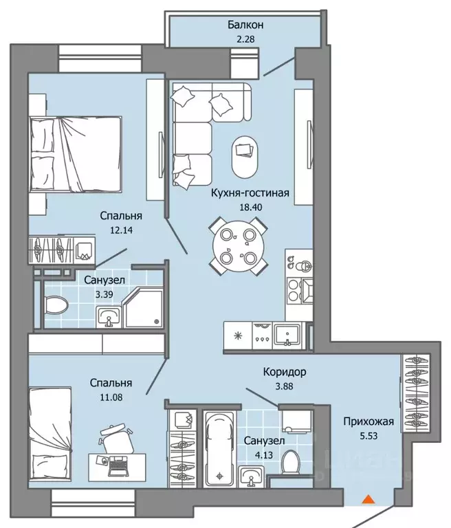 2-к кв. Пермский край, Пермь ул. Дзержинского, 35А (59.0 м) - Фото 2