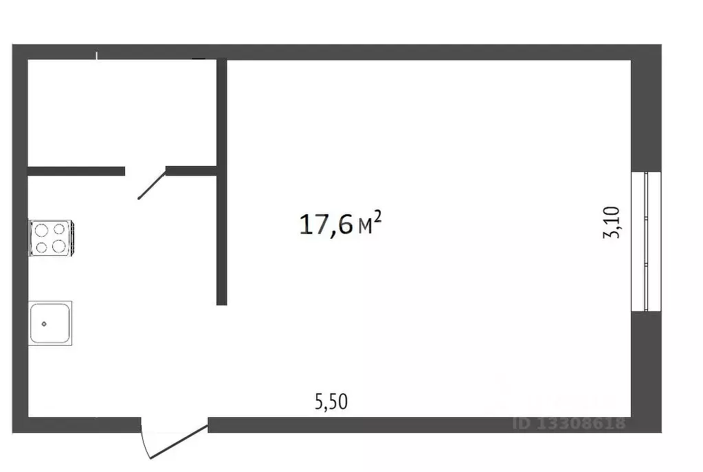 Студия Омская область, Омск Бульварная ул., 2А (17.6 м) - Фото 2