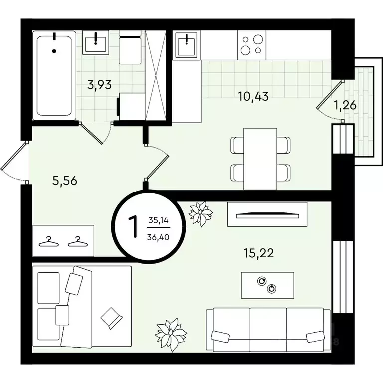 1-к кв. Тюменская область, Тюмень ул. Александра Звягина, 2 (36.4 м) - Фото 1