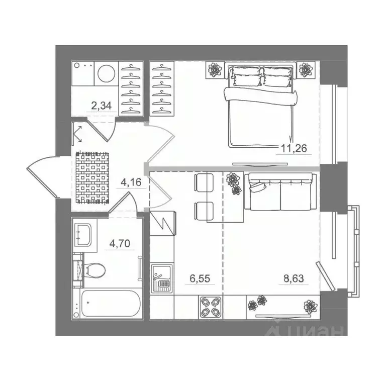 Студия Новосибирская область, Кольцово рп, Спектр мкр 10 (37.31 м) - Фото 2