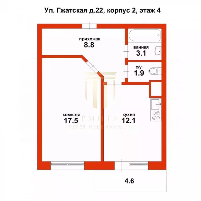 1-к кв. Санкт-Петербург Гжатская ул., 22к2 (43.4 м) - Фото 1