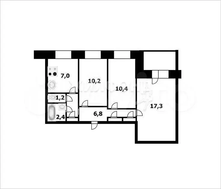 3-к. квартира, 57,3 м, 8/9 эт. - Фото 0