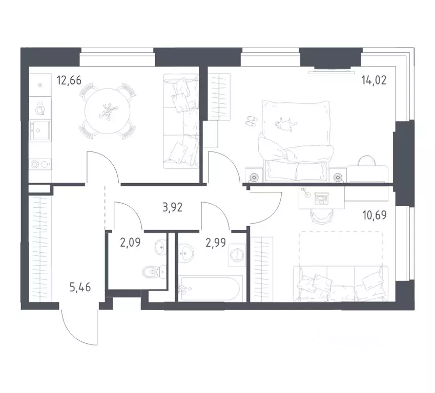 2-к кв. Московская область, Ленинский городской округ, Мисайлово пгт, ... - Фото 1