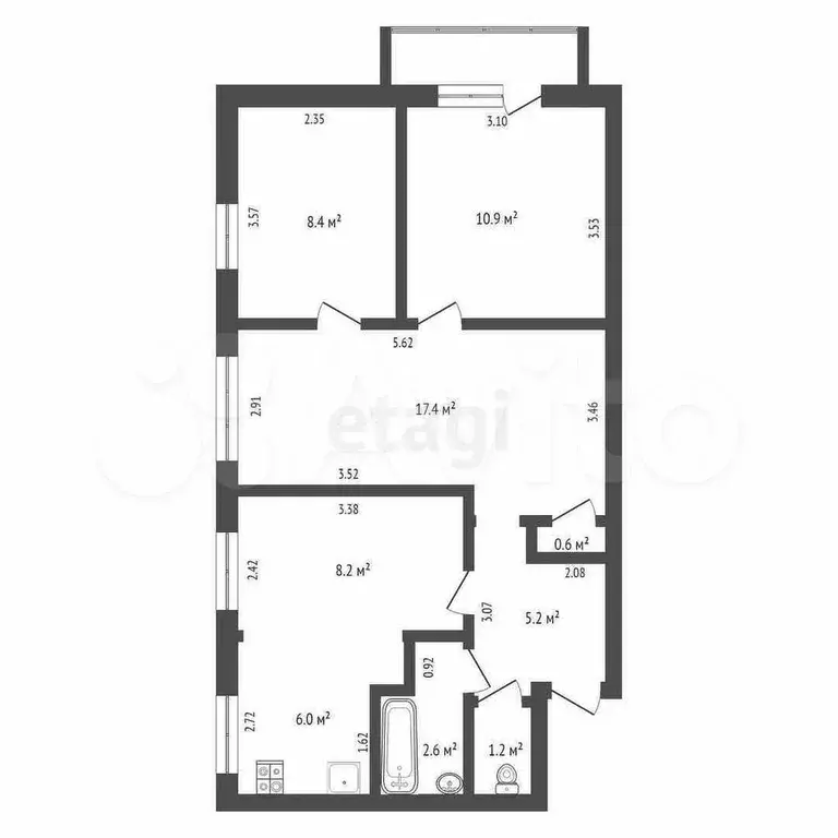3-к. квартира, 61 м, 5/5 эт. - Фото 0