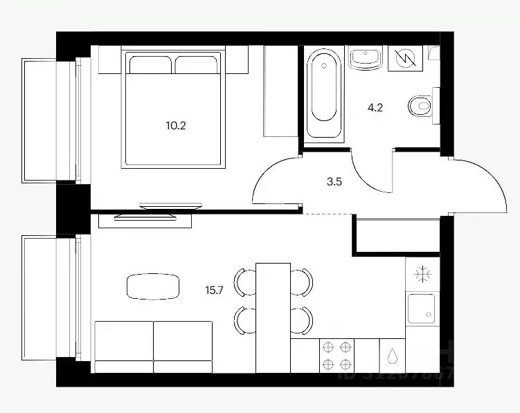 1-к кв. Татарстан, Казань ул. Сибирский Тракт, 34к9 (33.6 м) - Фото 1