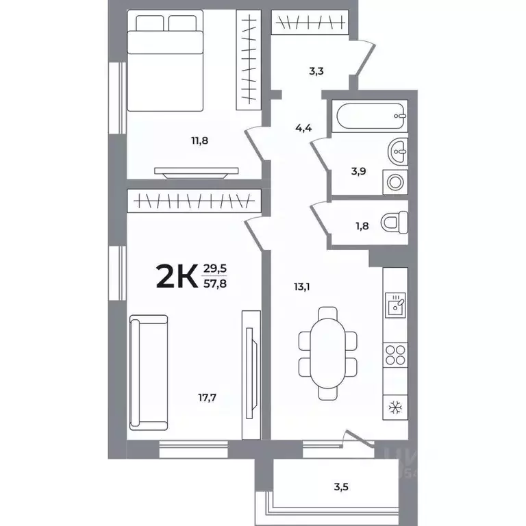 2-к кв. Новосибирская область, Новосибирск Беловежский мкр,  (57.5 м) - Фото 0