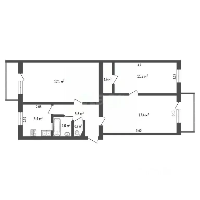 3-к кв. Севастополь ул. Маршала Геловани, 8 (61.2 м) - Фото 1