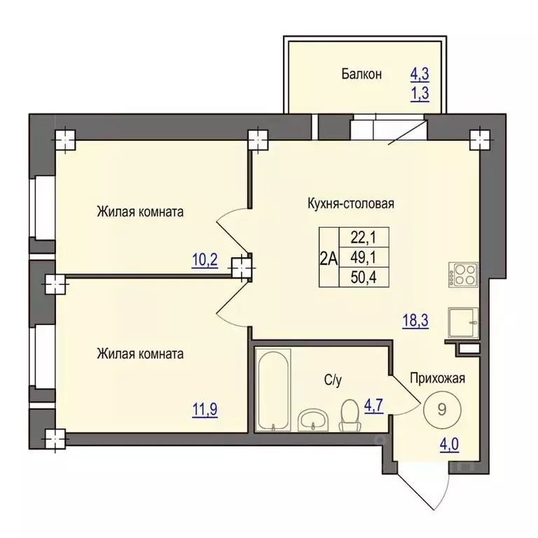 2-к кв. Псковская область, Псковский район, Завеличенская волость, д. ... - Фото 1