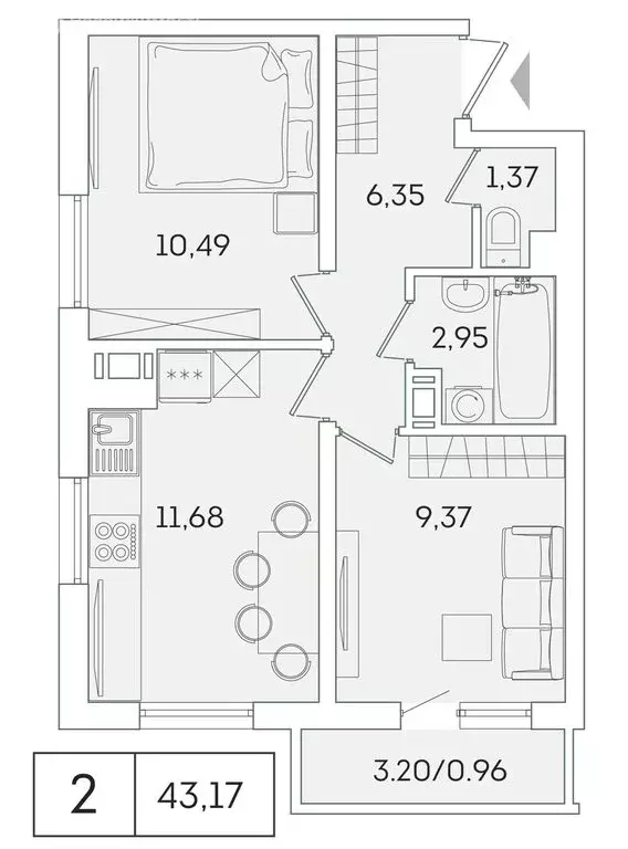 2-комнатная квартира: Мурино, Графская улица, 6к4 (42.3 м) - Фото 0