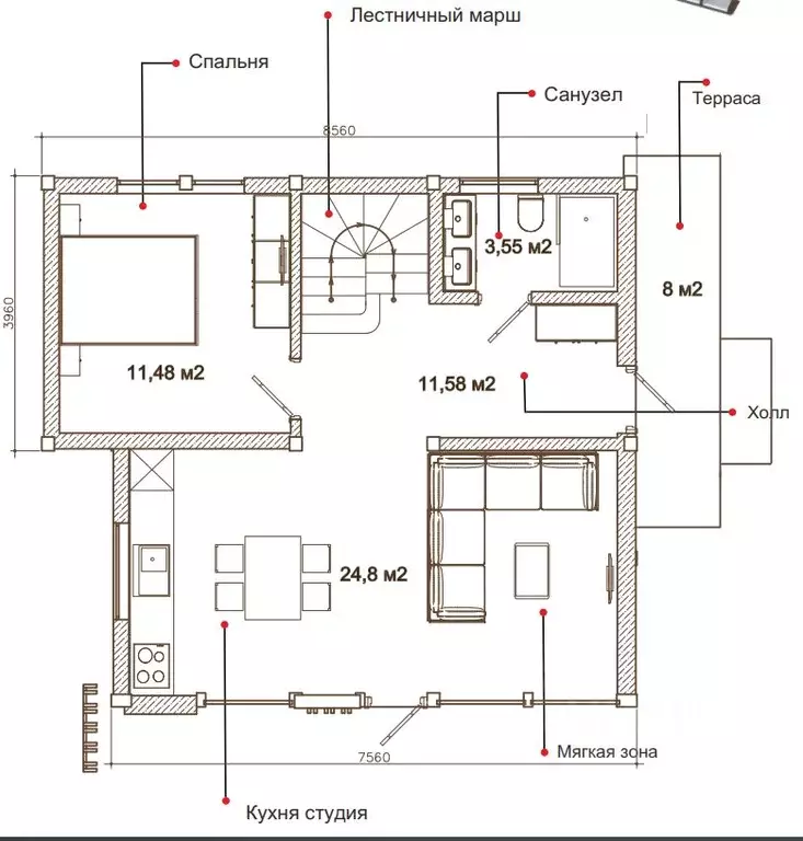 Коттедж в Алтай, Чемальский район, с. Аюла Центральная ул., 35 (102 м) - Фото 2
