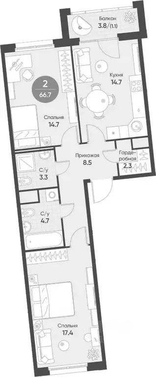 2-к кв. Новосибирская область, Кольцово рп Счастье в Кольцово жилой ... - Фото 1