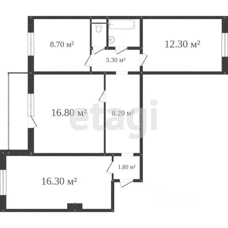 3-к кв. Белгородская область, Белгород ул. Губкина, 13 (74.3 м) - Фото 1