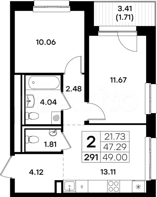 2-к. квартира, 49 м, 3/8 эт. - Фото 0