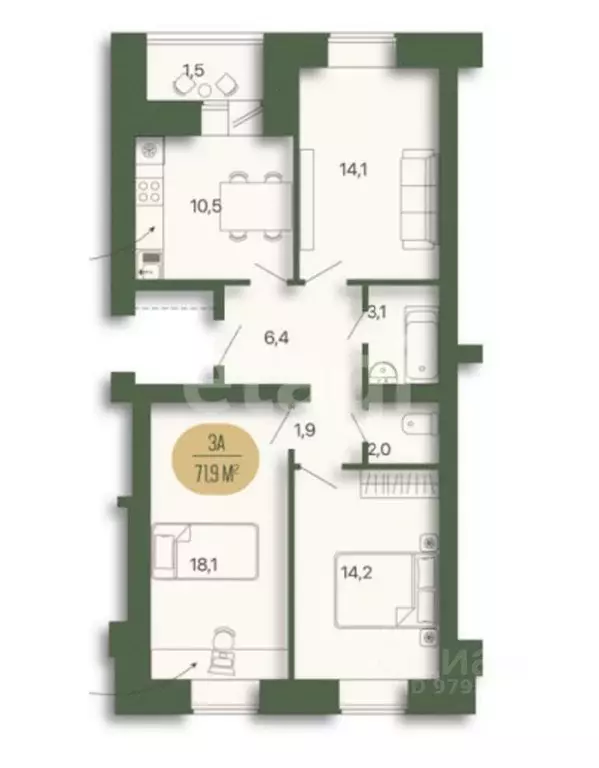 3-к кв. Татарстан, Казань Маршрутная ул., 15к1 (72.0 м) - Фото 2