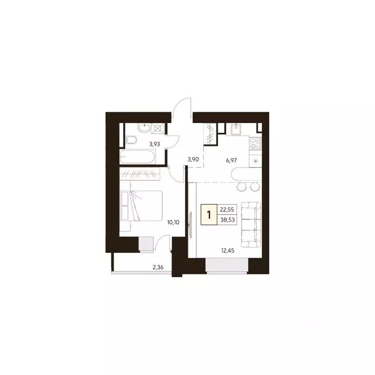 1-к кв. Башкортостан, Уфа ул. Жуковского, 19А (38.53 м) - Фото 0