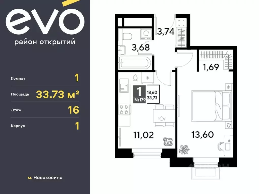 1-к кв. Московская область, Реутов 3-й мкр, Эво жилой комплекс, к1 ... - Фото 0
