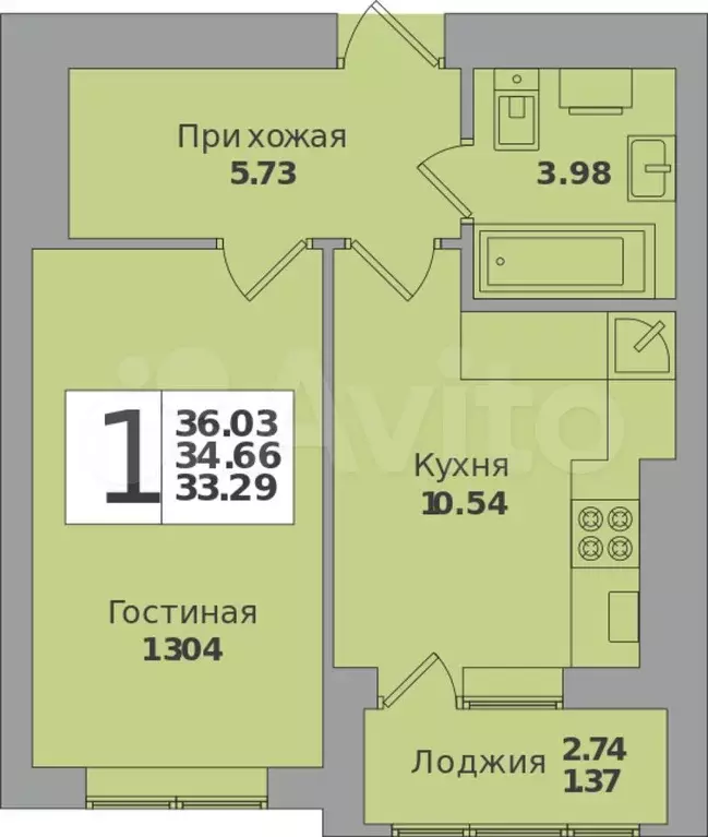 1-к. квартира, 36 м, 6/8 эт. - Фото 0