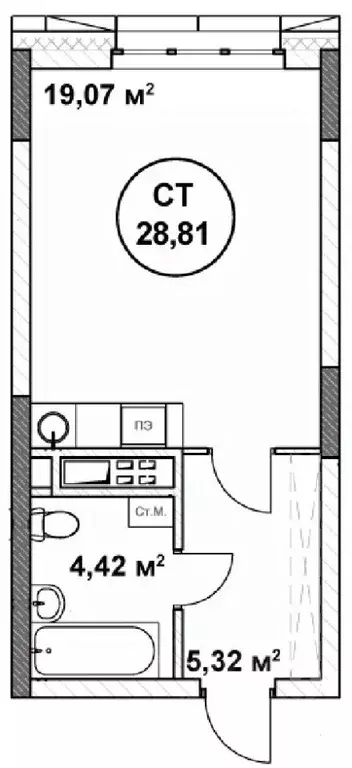 Студия Нижегородская область, Нижний Новгород ул. Родионова (28.81 м) - Фото 1