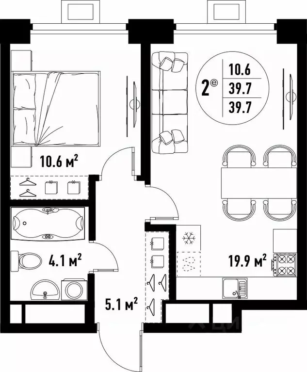 2-к кв. Астраханская область, Астрахань ул. Бэра, 29 (39.7 м) - Фото 2