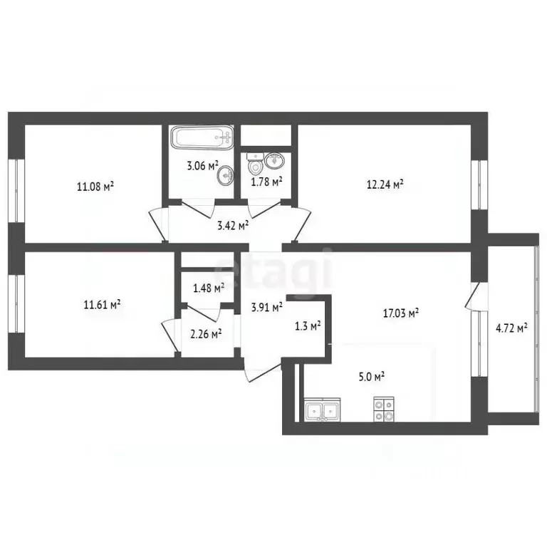 3-к кв. Челябинская область, Миасс просп. Макеева, 84 (70.17 м) - Фото 2