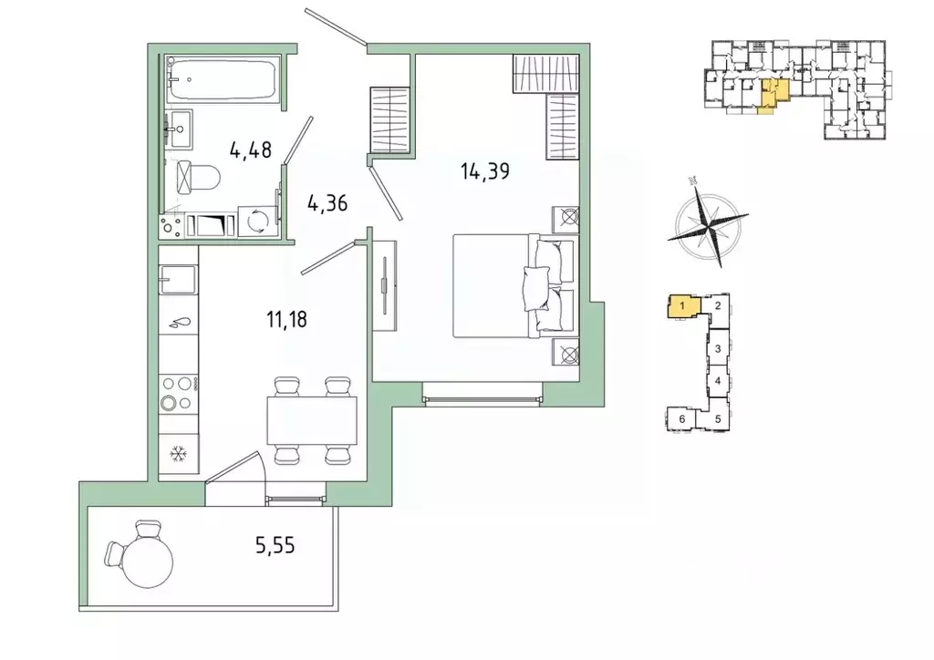 1-к кв. Ленинградская область, Гатчина Въезд мкр,  (36.08 м) - Фото 1