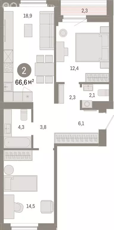 2-комнатная квартира: Новосибирский район, рабочий посёлок Краснообск, ... - Фото 1