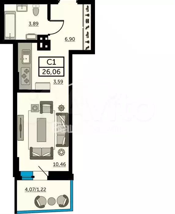 Квартира-студия, 26,6 м, 3/24 эт. - Фото 0