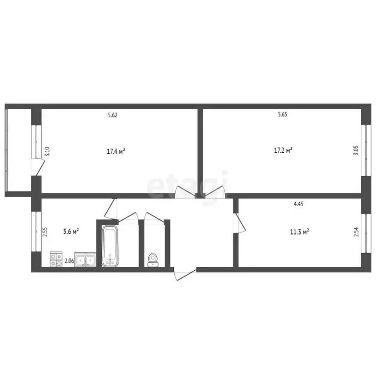 3-комнатная квартира: Омск, улица 50 лет ВЛКСМ, 4Б (62.2 м) - Фото 1