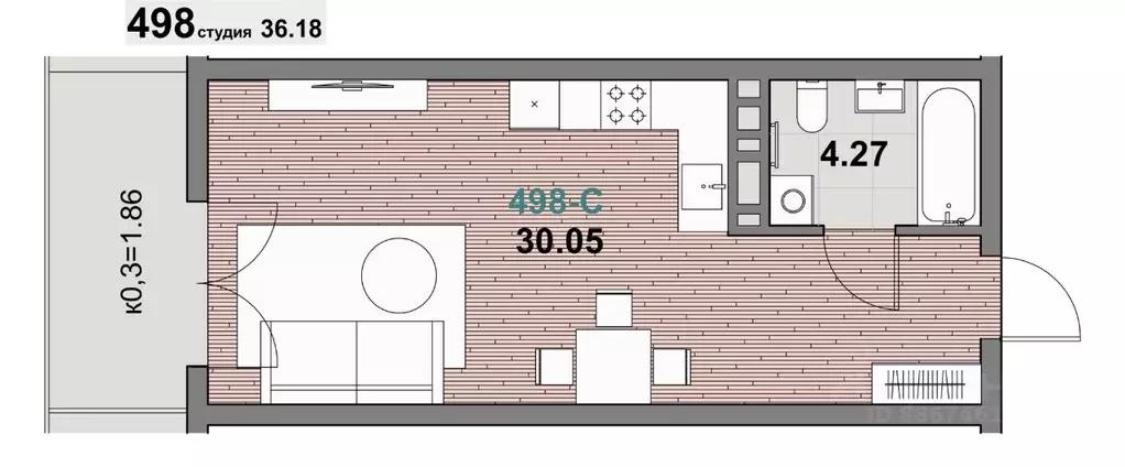 1-к кв. Калининградская область, Зеленоградск ул. Гагарина (36.18 м) - Фото 1
