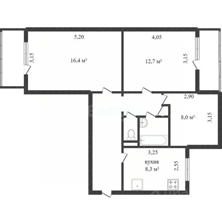 3-к кв. Белгородская область, Белгород ул. Чапаева, 30 (60.5 м) - Фото 2