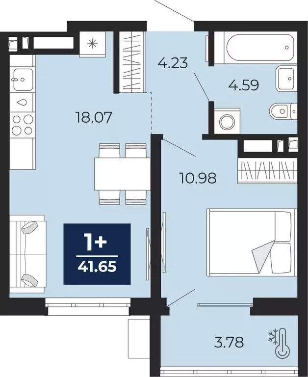1-комнатная квартира: Тюмень, Ленинский округ, ЖК Беринг (39.76 м) - Фото 1