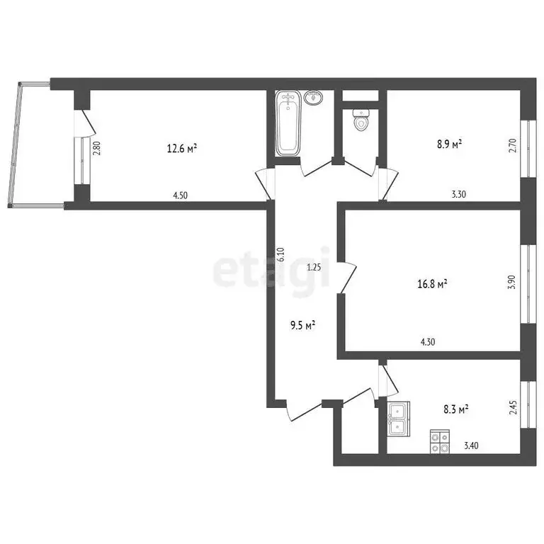 3-комнатная квартира: Орёл, Московское шоссе, 169 (59.9 м) - Фото 1