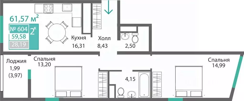 2-к кв. Крым, Симферополь Крымская роза мкр,  (61.57 м) - Фото 0