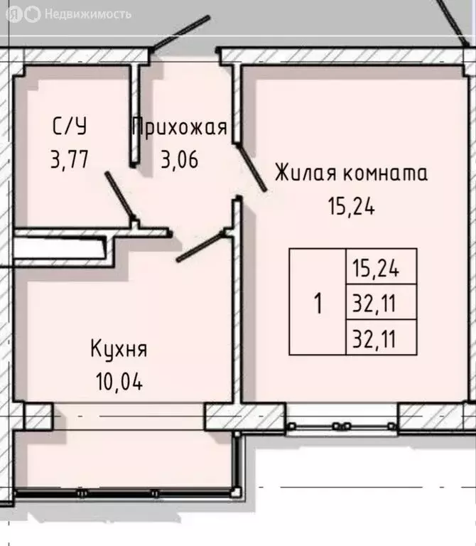 1-комнатная квартира: Нальчик, улица А.А. Кадырова, 24 (32.11 м) - Фото 0