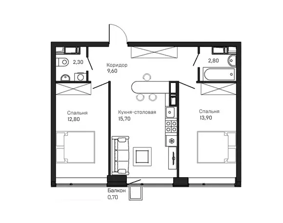 Продаётся 2-к квартира, 57.3 м - Фото 0