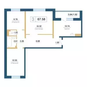 Продаётся 3-к квартира, 67.58 м - Фото 0